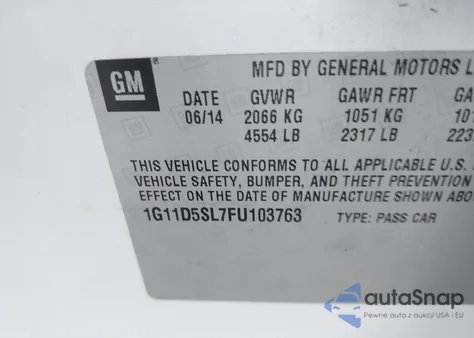 2015 Chevrolet Malibu 2Lt z USA, uszkodzony, nr VIN 1G11D5SL7FU103763